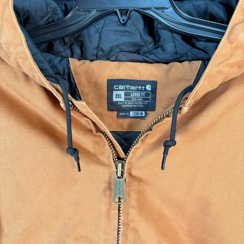 Carhartt Men's 2XL Brown Duck Canvas Hooded Active Jacket Quilted Lined J130-M